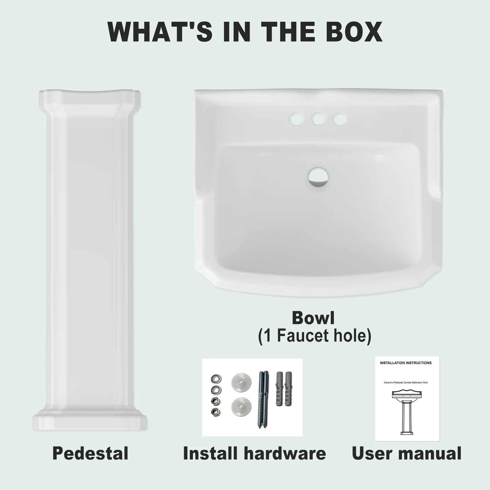 Bathroom Pedestal Sinks Pedestal Sink 23" W X 19" D Vintage Ceramic Pedestal Bathroom Sink With Overflow  3 Pre-Drilled Holes 6