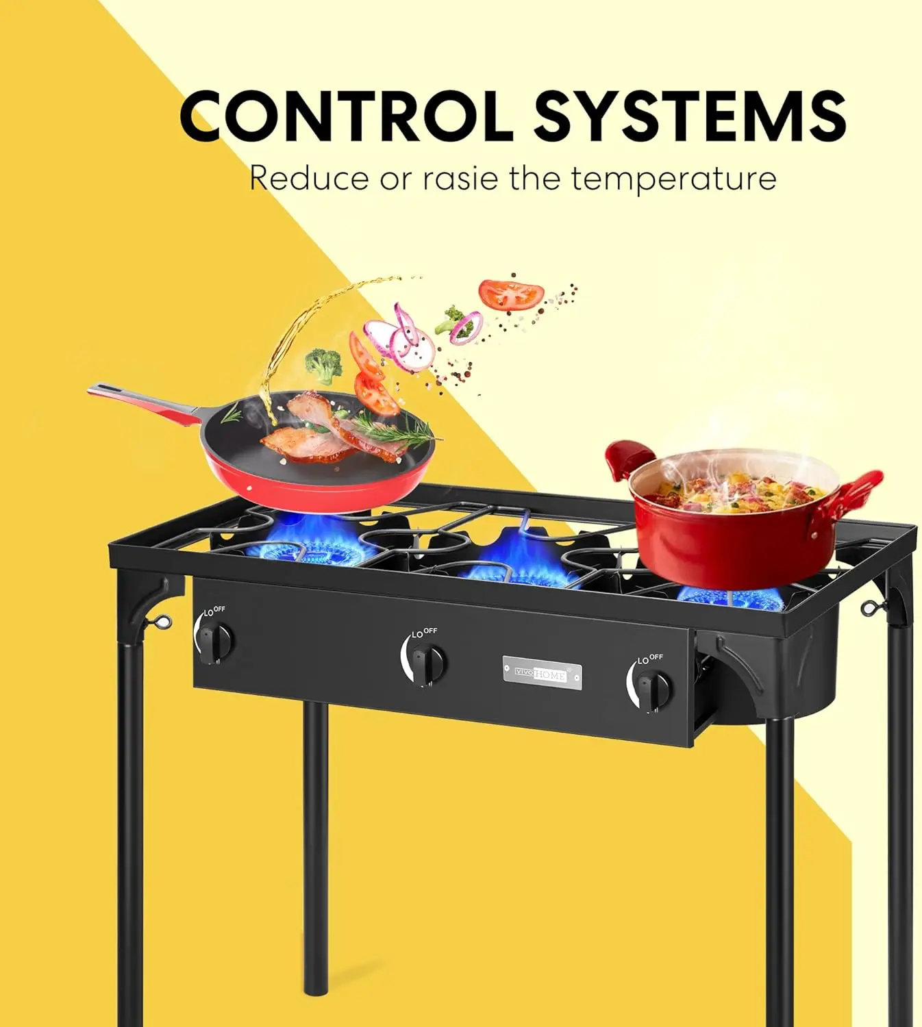 Outdoor 3-Burner Stove, Max. 225,000 BTU/hr, Heavy Duty Tri-Propane Cooker with Detachable Legs Stand for Camping Cooko