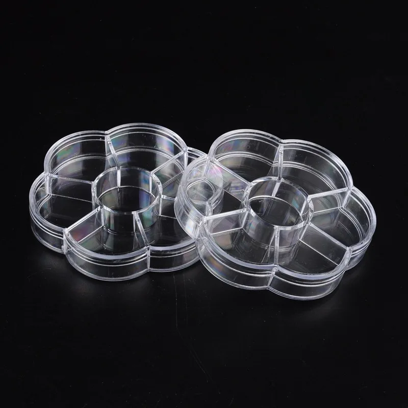 5Pcs Transparent Flower Shape Jewelry Box Plastic 7 Compartments Storage Case Crafts Bead Containers Jars Rings Display Boxes 100pcs lot 3 size transparent flower image packaging bags self adhesive plastic bag for jewelry rings earrings necklace gift bag