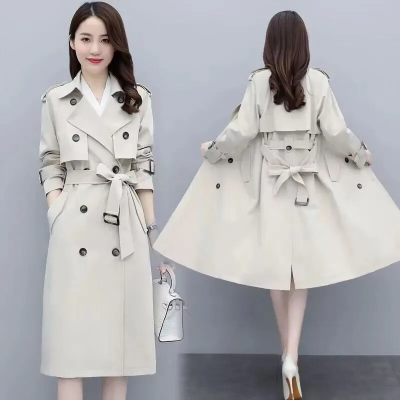 

New Upscale Womens Windbreaker Jacket Spring Autumn Fashion Long Parker Overcoat Female Casual Trench Coat Double Breasted Khaki