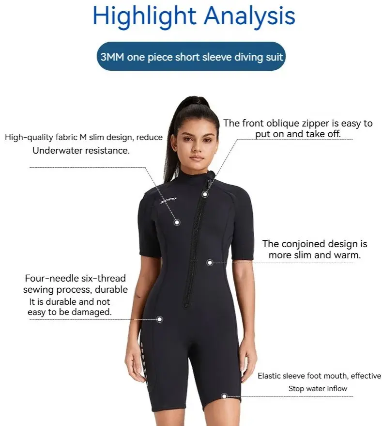 ZCCO 3mm New Men'S And Women'S Short Surfing Wetsuit Short-Sleeved Shorts Thickened Warm Jellyfish Suit Diving Clothing