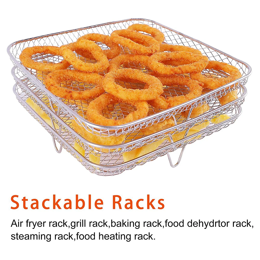 3-layers Air Fryer Rack Stackable Grid Grilling Rack Stainless Steel Anti-corrosion for Home Kitchen Oven Steamer Cooker Gadgets