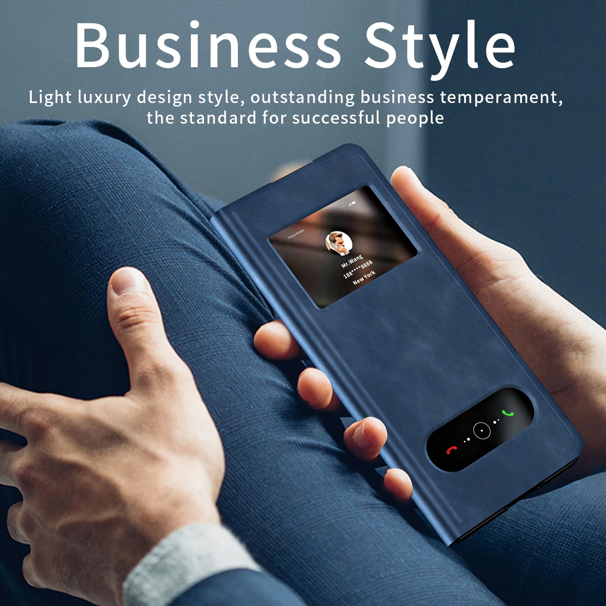 Magnetic Close Business Style Leather PC Flip Cover Case for Samsung Galaxy Z Fold 5 4 3 Smart View Call ID Shows Answer Phone