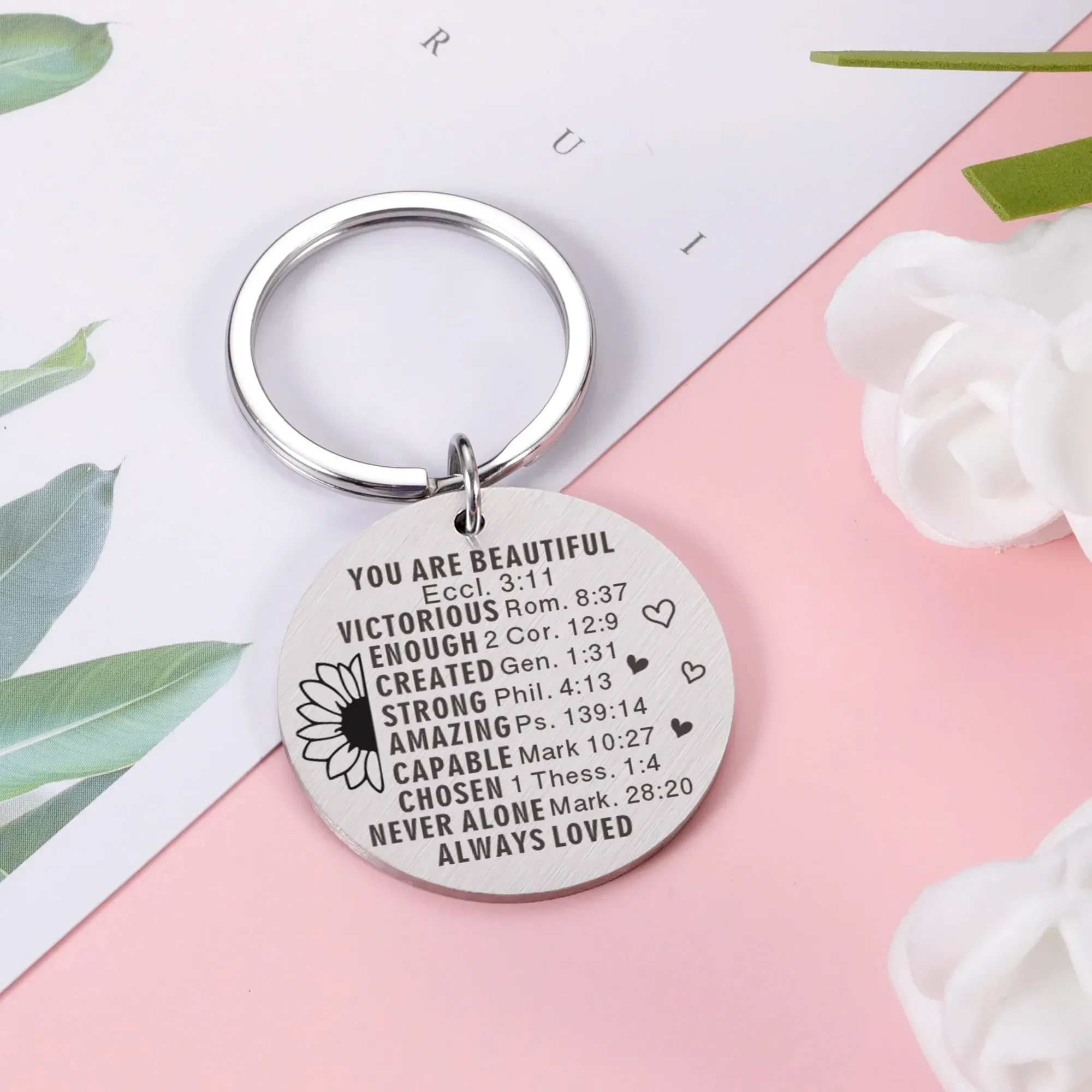 

Religious Inspirational Keychain Engraved Bible Quotes Keyring Present for Daughter Friend Her Birthday Communion Christmas Gift