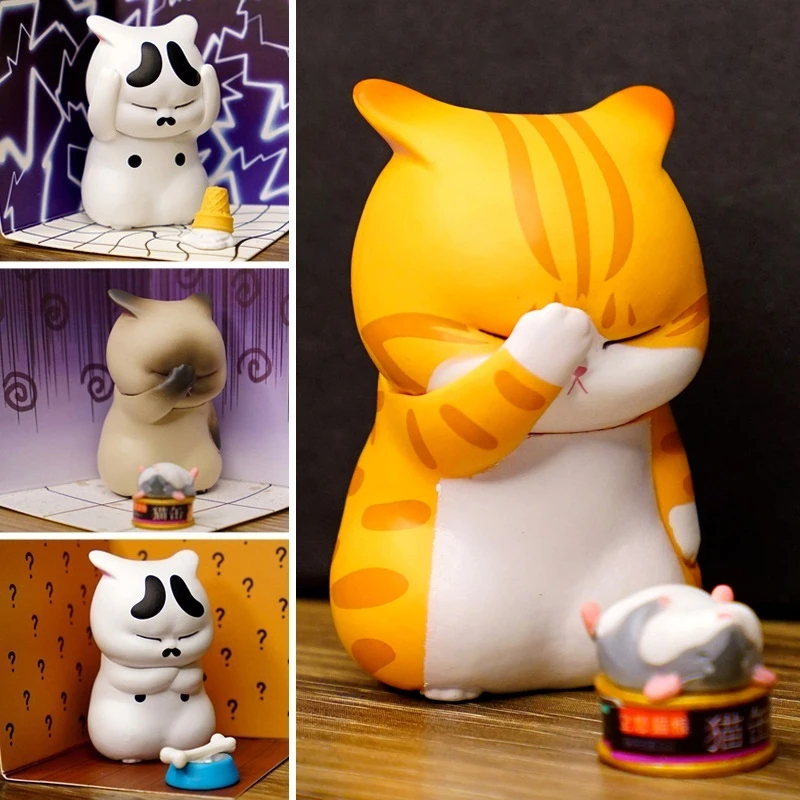  9TYPES Pet Cat Figurine Model Toys Kawaii Distressful Kitten Cat Figure Mini Animals Home Ornament Kid Xmas Gift Collection 