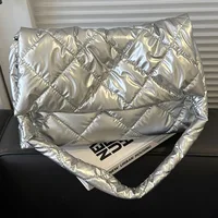 Winter Women Puffer Tote Bag Cotton Down Padded Shoulder Bags Quilted Handbag Purse Pleated Nylon Shopper Messenger Bag 2023 New