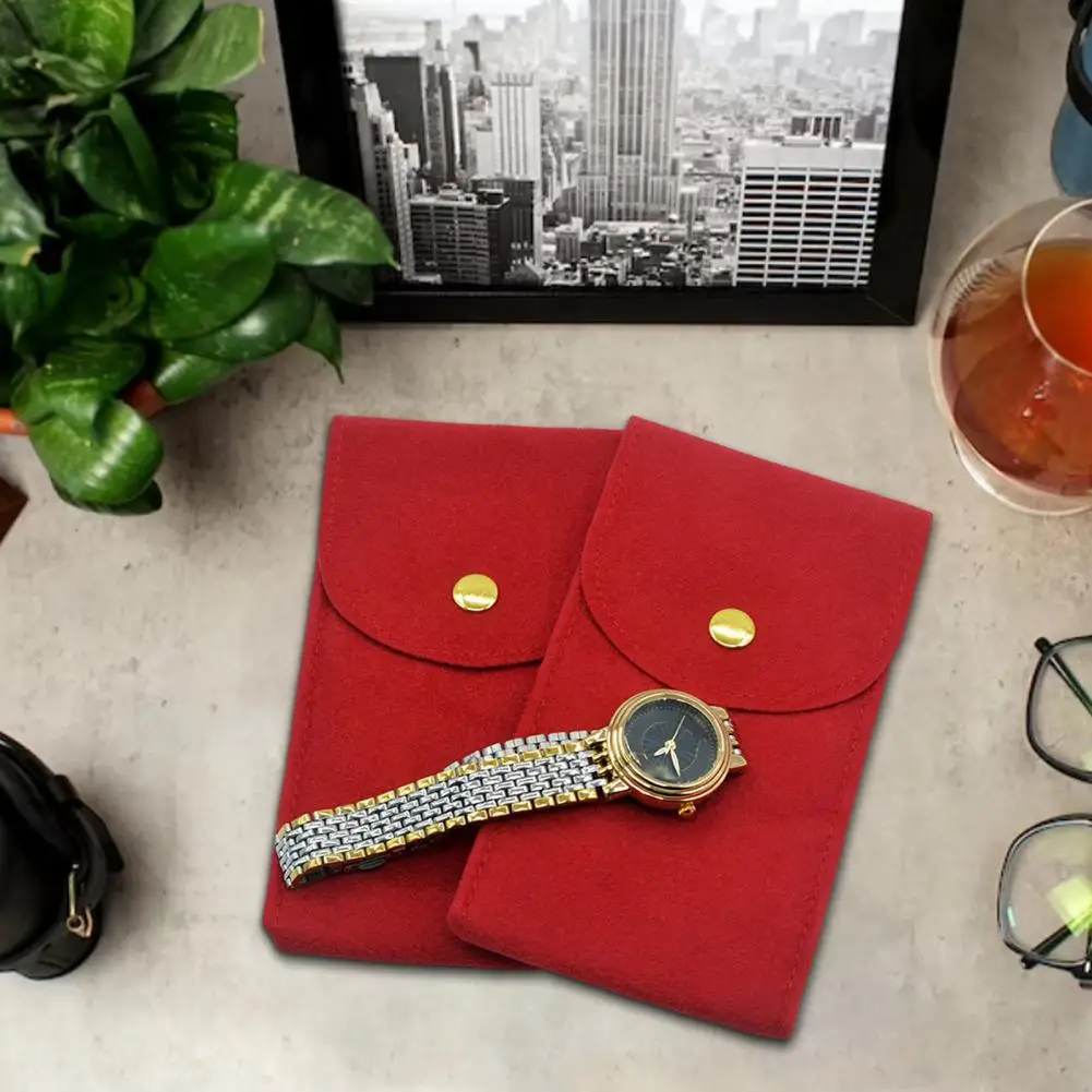 Portable Watch Bag Gift Shock-proof Press Button Short Velvet Snap Design Jewelry Box Watch Packing Pouch