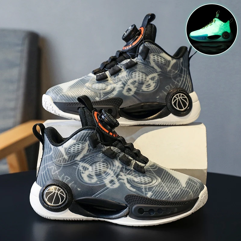 

New Boys Basketball Wear-resisting Shoes Kids Sneakers Fluorescence Non-slip Children Sports Shoes Child Basket Trainer Shoes