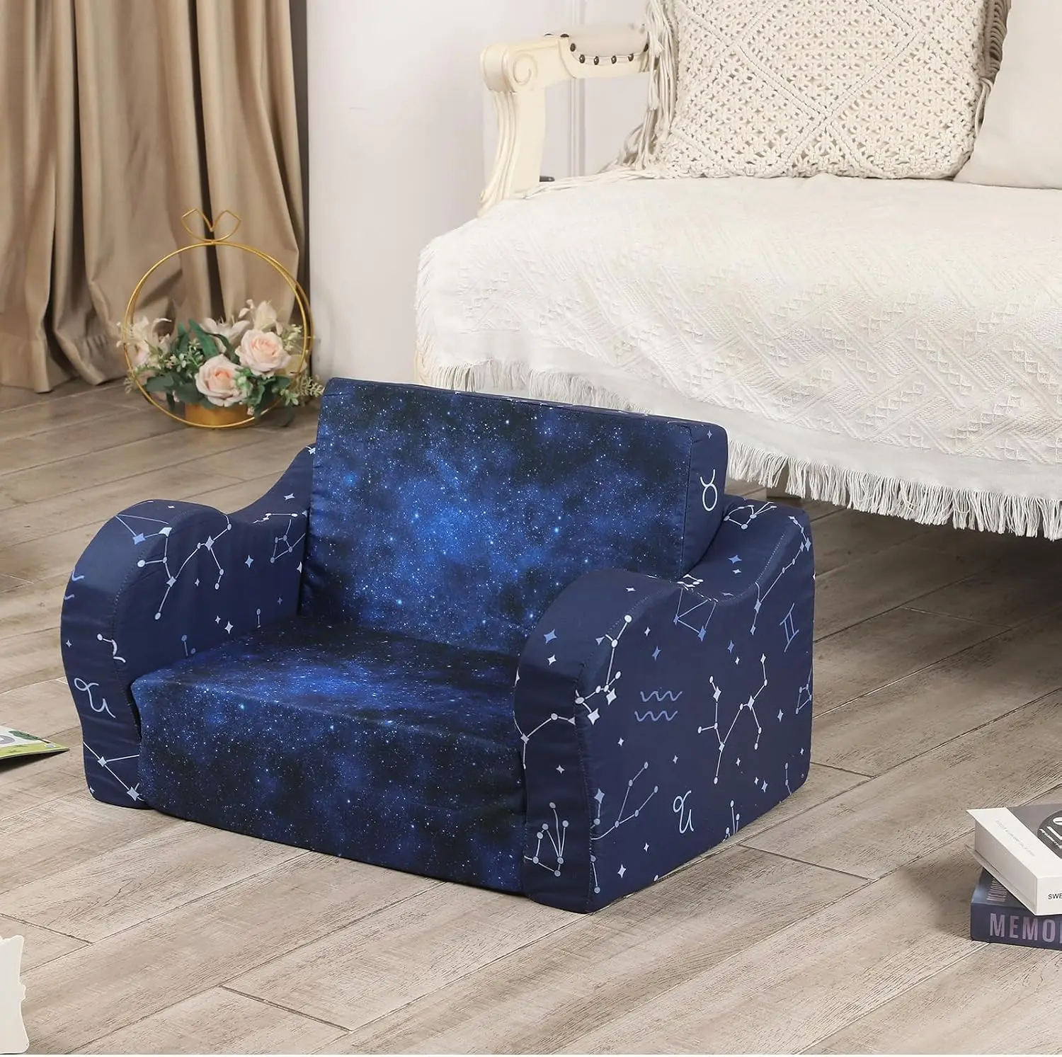 Constellation Kids Sofa, 2-in-1 Kids Couch Fold Out, Convertible Sofa to Bed for Girls and Boys 6