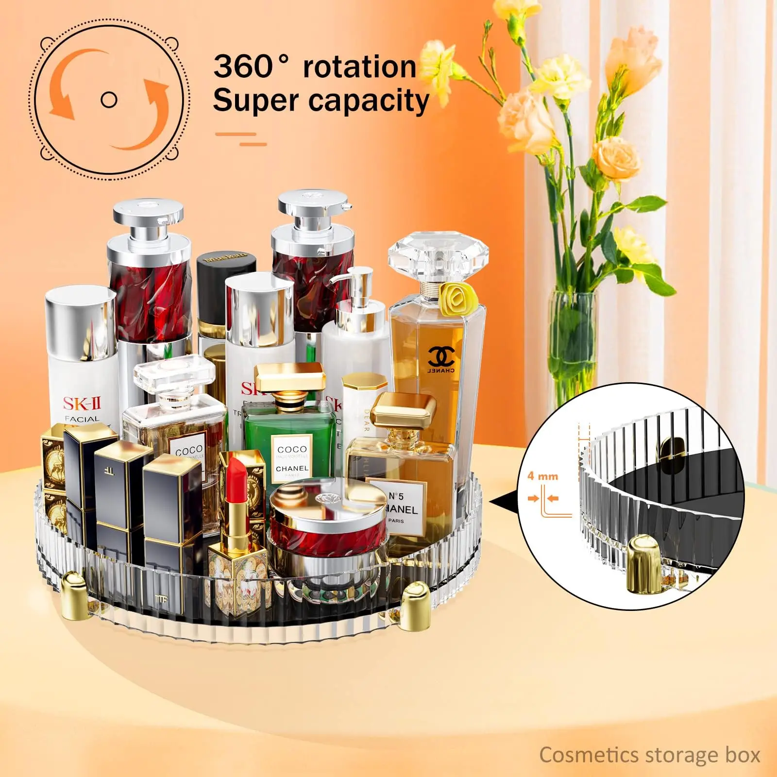 Makeup Brush Holder 360° Rotating Desktop Organizer Cosmetic Storage Box for Lipsticks Nail Polish Skin Cares Bathroom Vanity 6