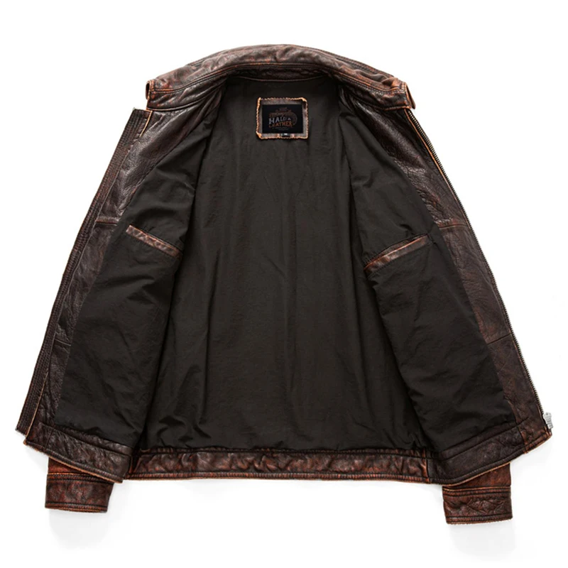 오토바이 재킷 남성용 레트로 소가죽 재킷 패션 라펠 가죽 재킷 가을 및 겨울 오토바이 라이더 가죽 재킷