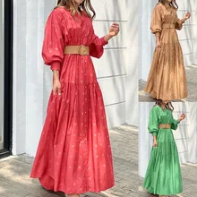 

Spring Autumn Polka Dot Print Long Dress 2022 Elegant V-Neck Slim High Waist Belt Casual Dress Fashion Loose Women's Dresses