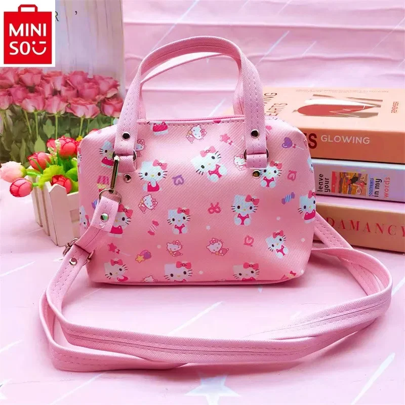 MINISO Sanrio Cartoon PU Leather Cute Kuromi Hello Kitty Women's Casual Dual Use Handheld Crossbody Storage Bag
