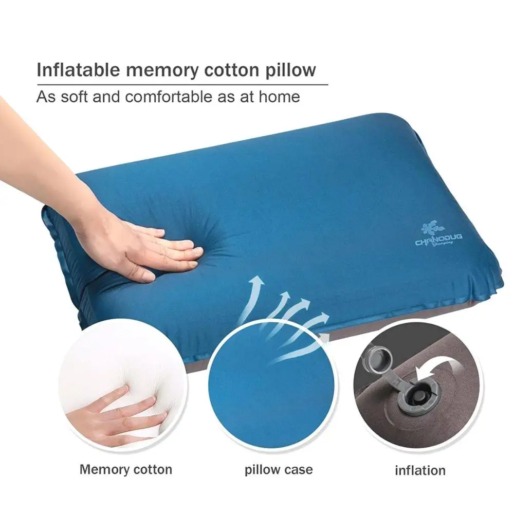 Self-Inflating Camping Pillow 4D Ergonomic Support Soft Lightweight Compact Blue Outdoor Travel Pillow