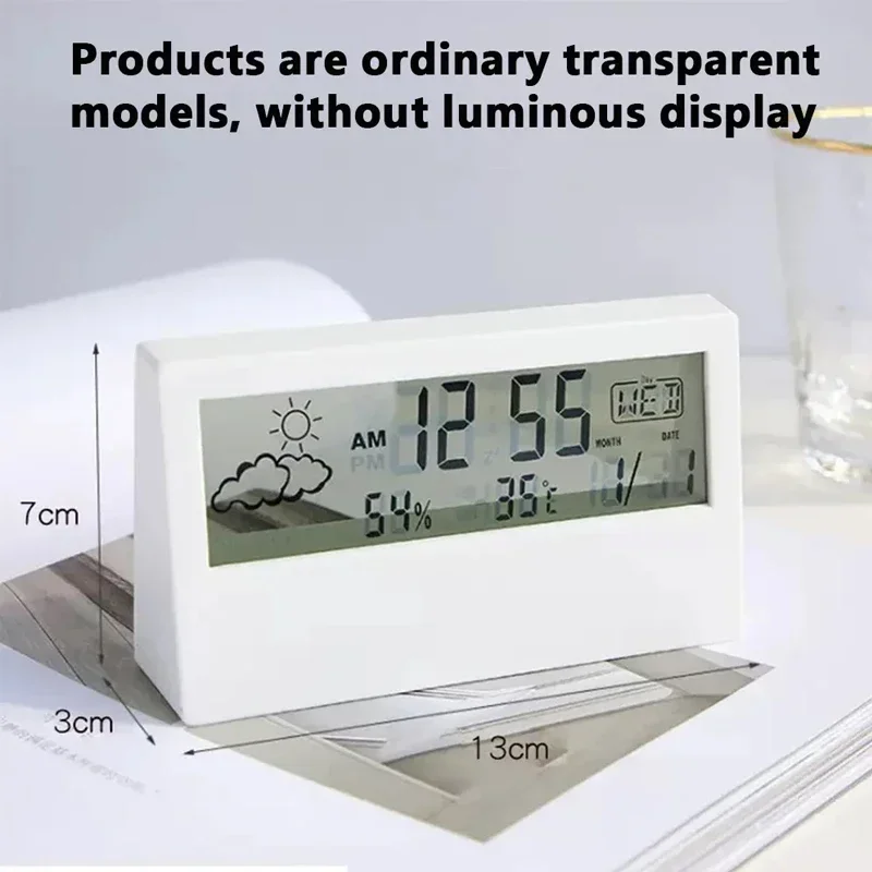 LCD Desktop Alarm Clock Transparent Calendar Weather and Digital Temperature and Humidity Display Home Appliance Smart Life — view 5