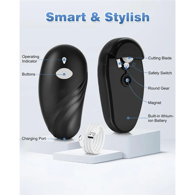 Apriscatole Elettrico Automatico Akinguar – One Touch, Con Taglio Laterale A Bordo Liscio, Sicuro Per Alimenti, Per Anziani E Artritici