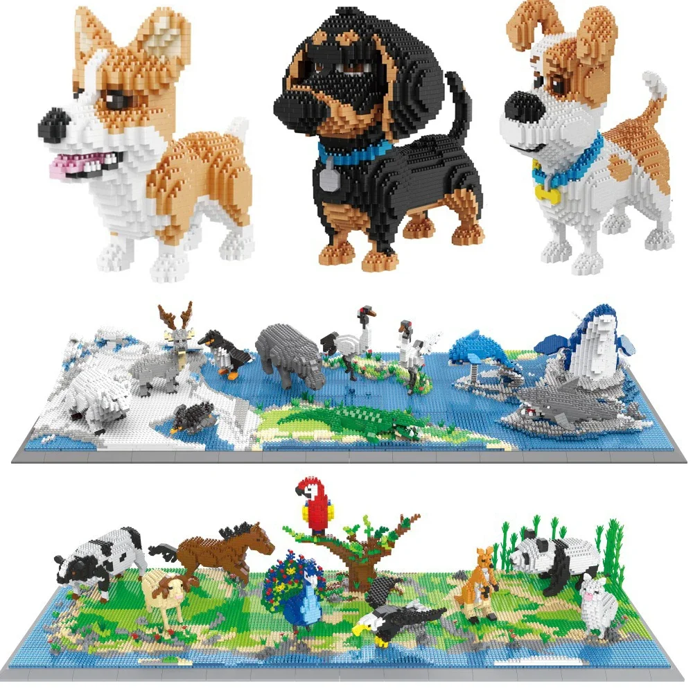 

Cute Animal Dog Dinosaur Giraffe Cat DIY Corgi Raptor Model Building Blocks Kits Assembly Children's Educational Bricks Toys Set