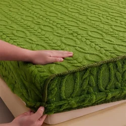Soft warm coral fleece fitted sheet elastic mattress cover winter plush bed linen 2people luxury double bed king size 150