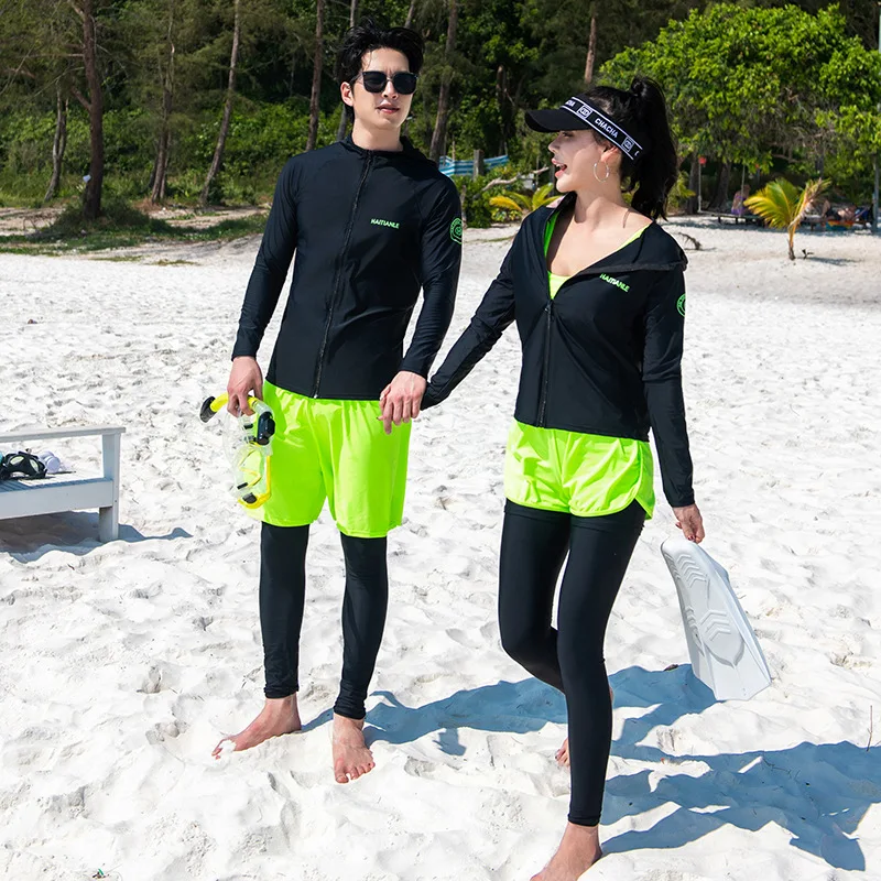 Men's Long Sleeve Rash Guard Zipper Swimwear 3-Piece Swimsuit Surfing Women's 5-Piece Set Bathing Suits for Couples