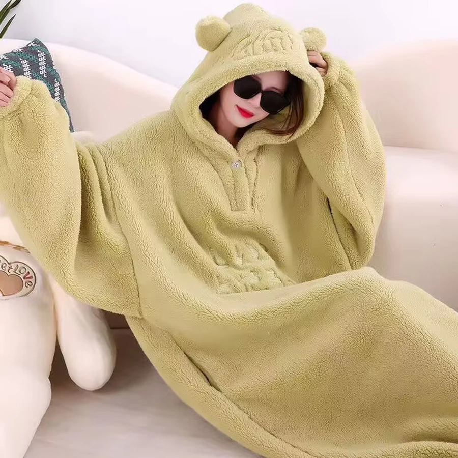 WASART Weiche Fleecedecke mit Ärmeln, Kapuze, tragbare Decke, Winter, flauschiger Plüsch, Übergröße, warme Flanell-Hoodie-Decke für den Außenbereich – Detail 11