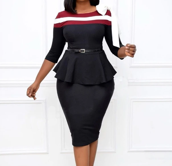 

Urban Style Dress for Women 2024 Spring Latest Color Blocking Ruffle Edge Professional Tight Fitting Pencil Skirt Two Piece Set