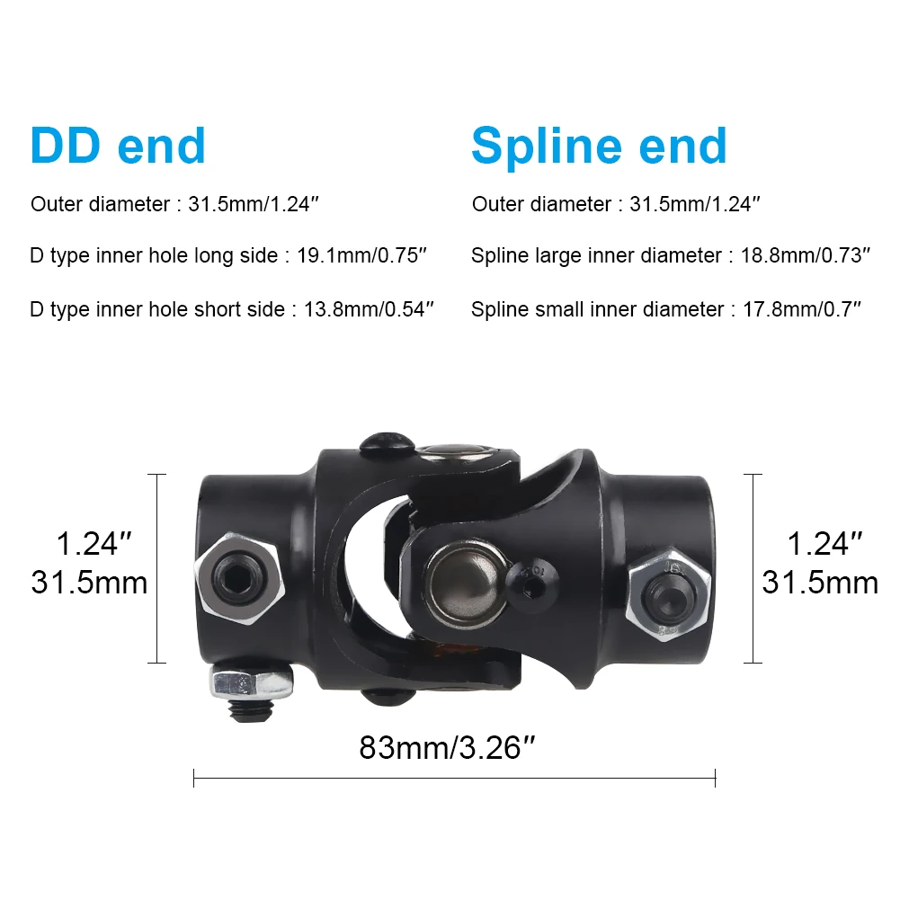 Universal U-Joint Single Steering Shaft 3/4-36 Spline to 3/4 DD For Car