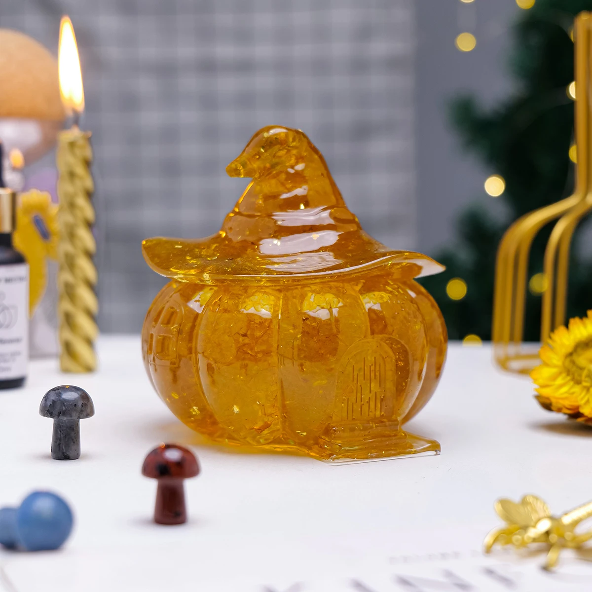 Contenitore Zucca della Strega fatto di resina e pietre naturali, per piccoli oggetti 49 Contenitore Zucca della Strega fatto di resina e pietre naturali, per piccoli oggetti - immagine 9
