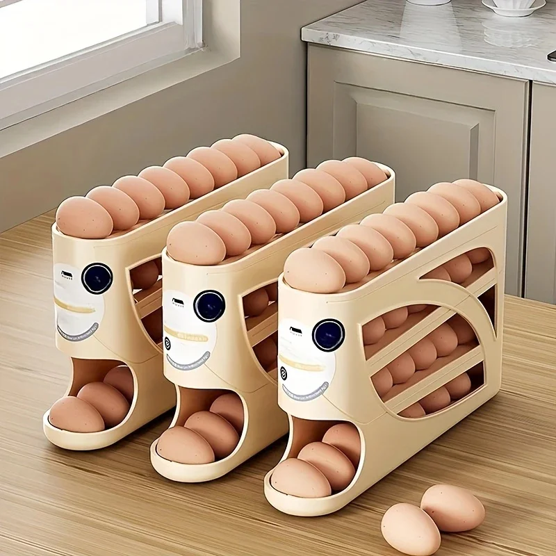 3-Tier Rolling Egg Storage Container for Refrigerator Holds 24 Eggs...