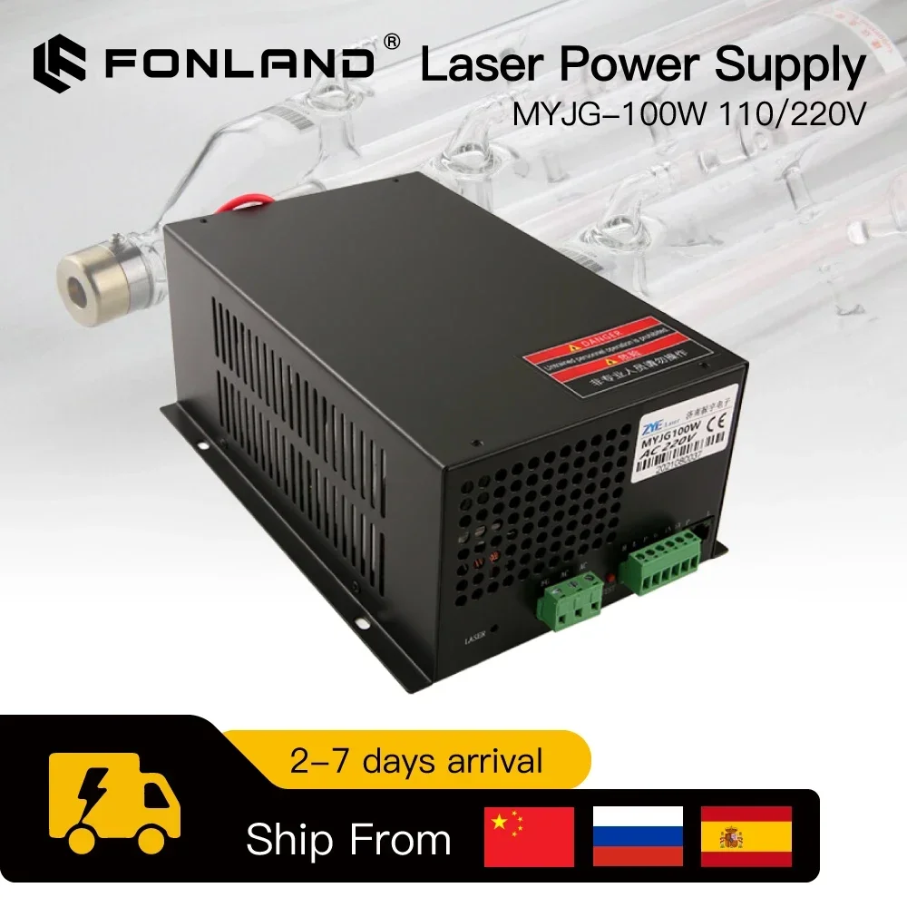 FONLAND-MYJG Laser Power Supply Substituição, gravação a laser CO2 e máquina de corte do tubo, Reci W2 T2 Yongli EFR, 100W