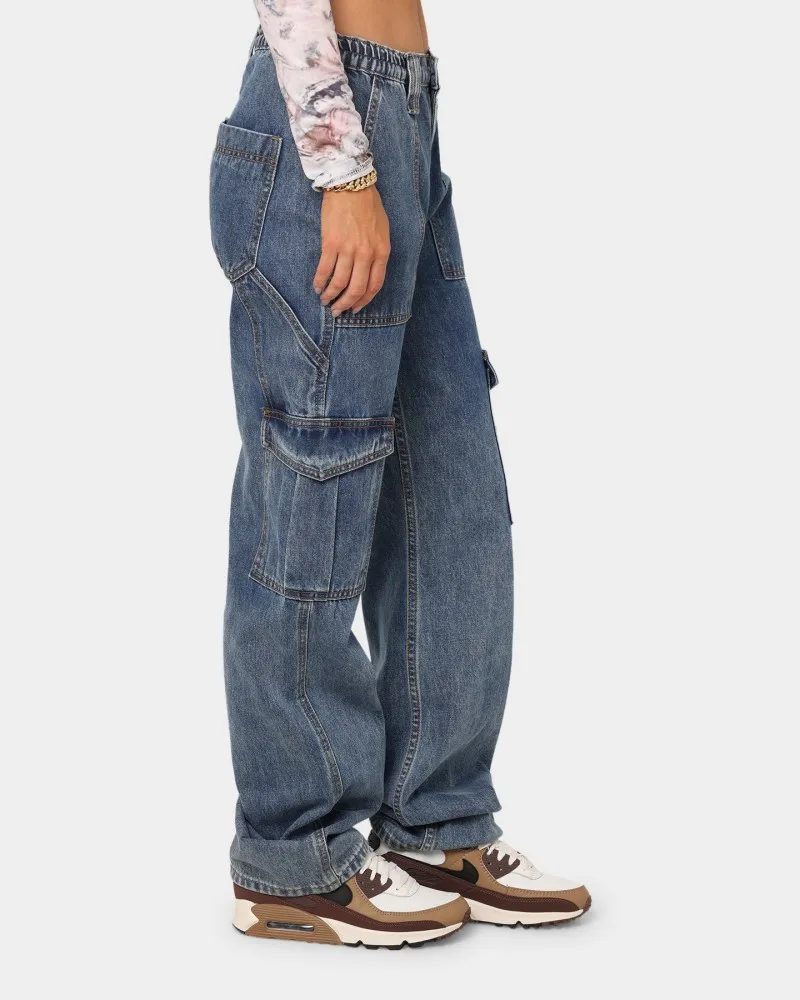 thumbnail image 1 of Y2K-pantalones vaqueros Cargo de cintura alta con múltiples bolsillos para mujer, Vaqueros sueltos de pierna ancha, informales, a la moda, S-XL, novedad de 2023, 1 of 4