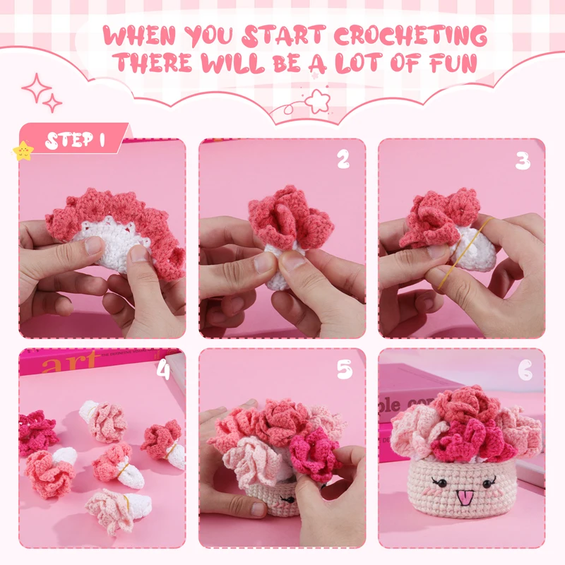 Fenrry Crochet Kit Crochet Hooks for Beginners Potted Plant Coasters with Step-by-Step Video Tutorials