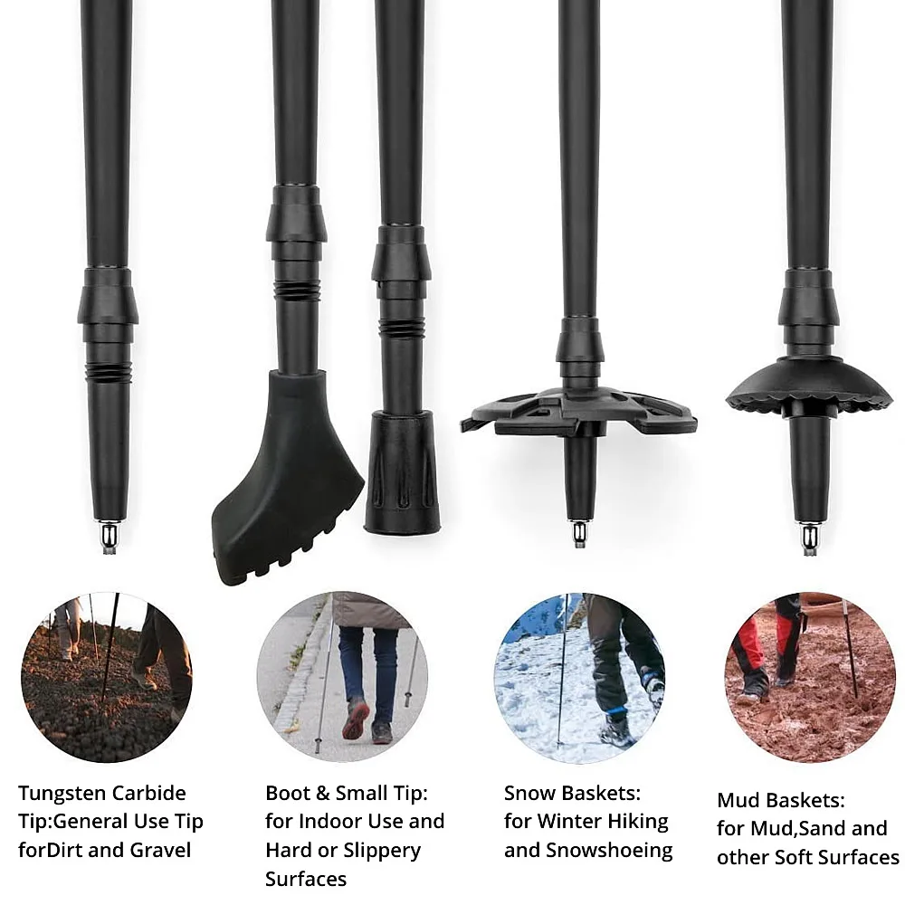 Super Light Carbon Fiber Trekking Poles Foldable 4-Sections Hiking Sticks Climbing Poles Collapsible Walking Sticks 6