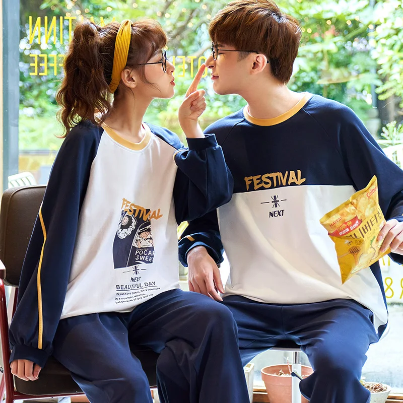 

2022 Couple Pajama Set Spring Pyjama Femme Male Cotton Long Sleeved Men And Women Sleepwear Pijama Casual Lover Home Wear