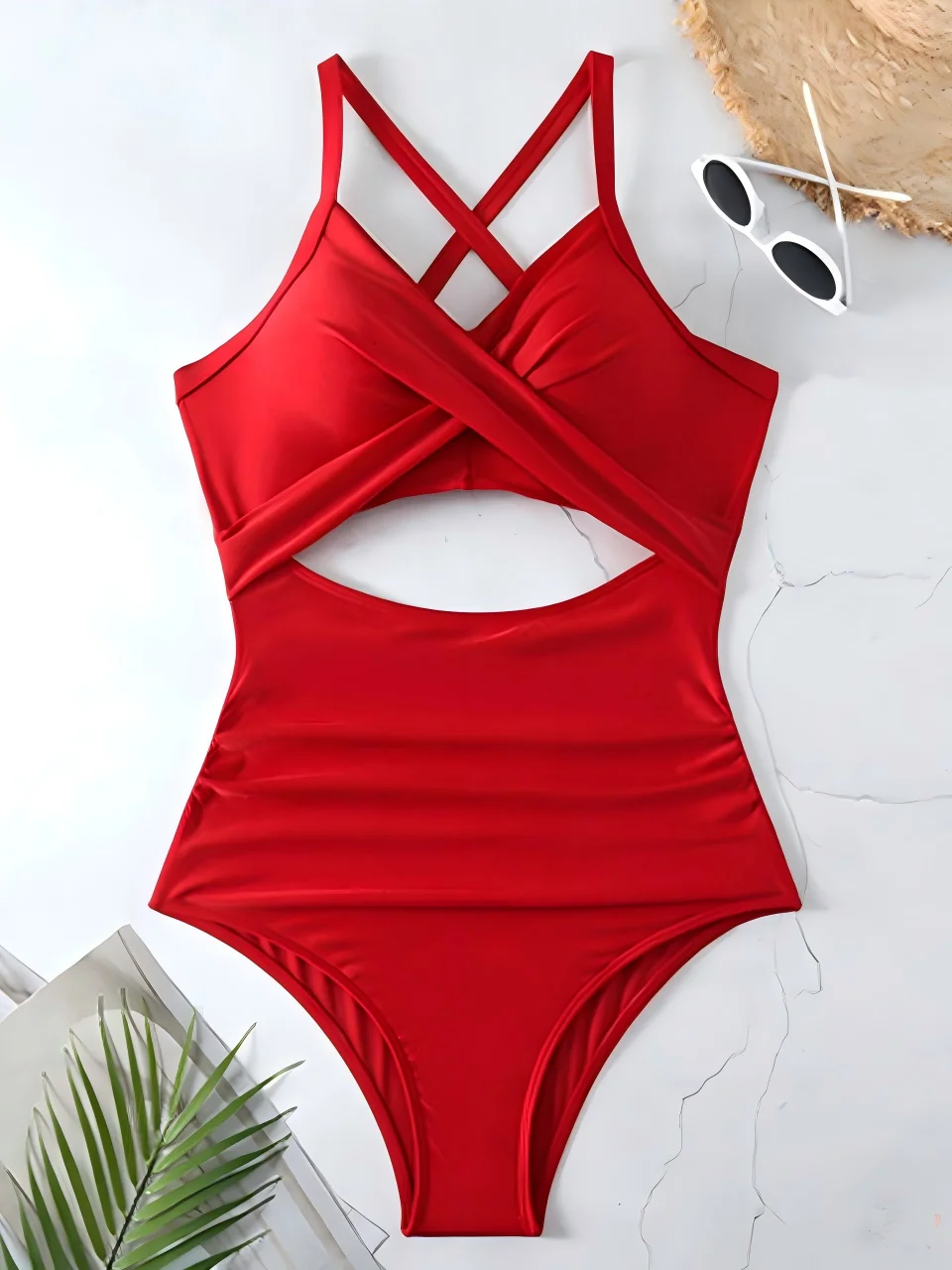 Elegant Ruched One-Piece Swimsuit for Women - Solid Summer Beachwear
