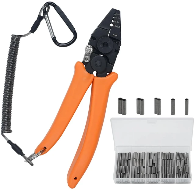 Fishing line Crimping Pliers Fishing Plier Wire Rope Leader Crimper Tool  with 160pcs Crimp Sleeves for