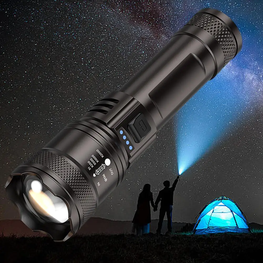 Telescopic Zoom Flashlight Outdoor White Laser USB Household Rechargeable Flashlight Emergency Flashlight Charging O2Y2