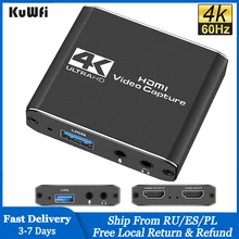 KuWFi – carte d'acquisition HDMI pour Streaming en direct, 1080P, 4K, usb 3.0, enregistreur vidéo avec commutateur, pour caméra PS4, Xbox, boîte d'enregistrement