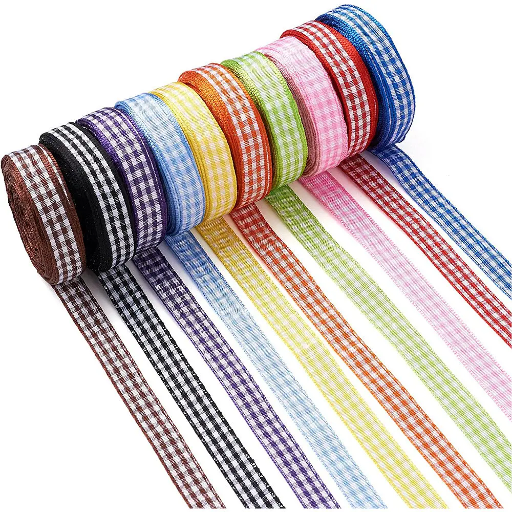 Gingham Ribbons 5 Yards for Wedding Christmas Party Decorations Gifts Wrapping DIY Bow Hair Craft Plaid Ribbons