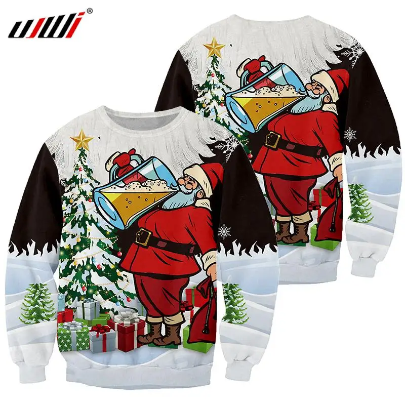 

Christmas Clothing Dropshipping 3D Digital Printing Santa Claus Beer Funny Long Sleeve Shirt Plus Size 6XL Crewneck Sweatshirt