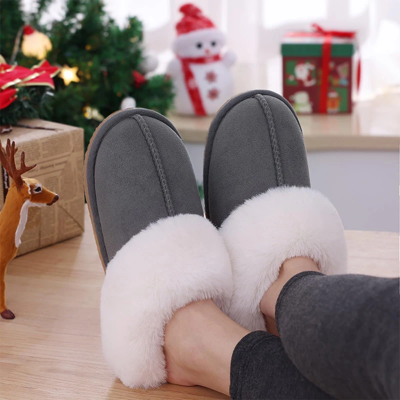 Women Fuzzy Suede Slippers Winter Indoor Outdoor