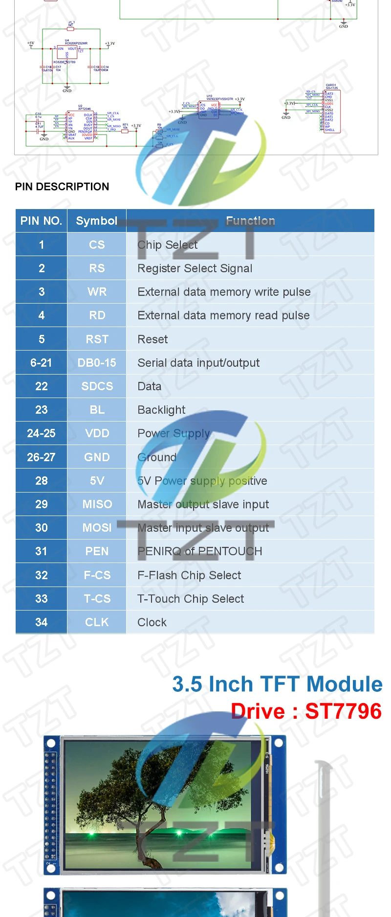 TZT 3,5 Zoll 3,5 Zoll TFT LCD Touch Screen Modul 480x320 ST7796U ILI9486 LCD Display für Arduino UNO MEGA2560 mit/ohne Touch – Detail 17