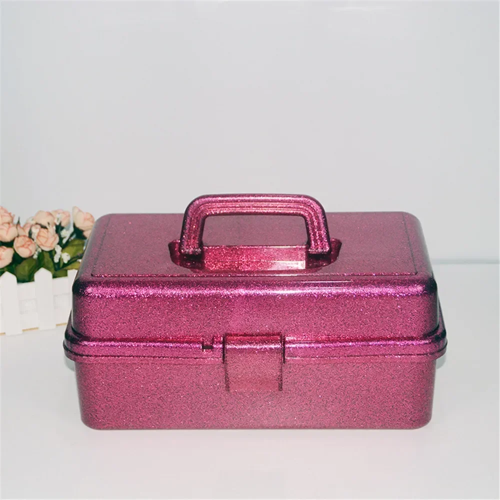 Foldable Handheld All-Glitter Beauty Cosmetics Storage Box with Handle – Large-Capacity Makeup Toolbox