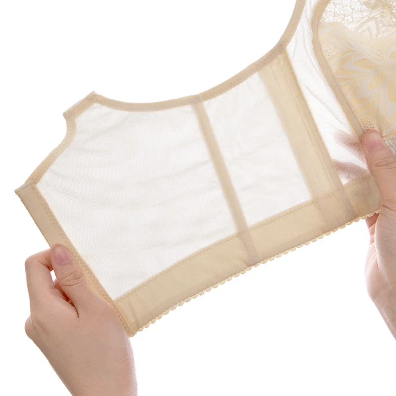 Ultra-thin BCDEFG Full Cup Adjustable Gathered Bra Anti-sagging Summer Large Chest Appears Small Lace For Women Anti-emptied_voghion.com