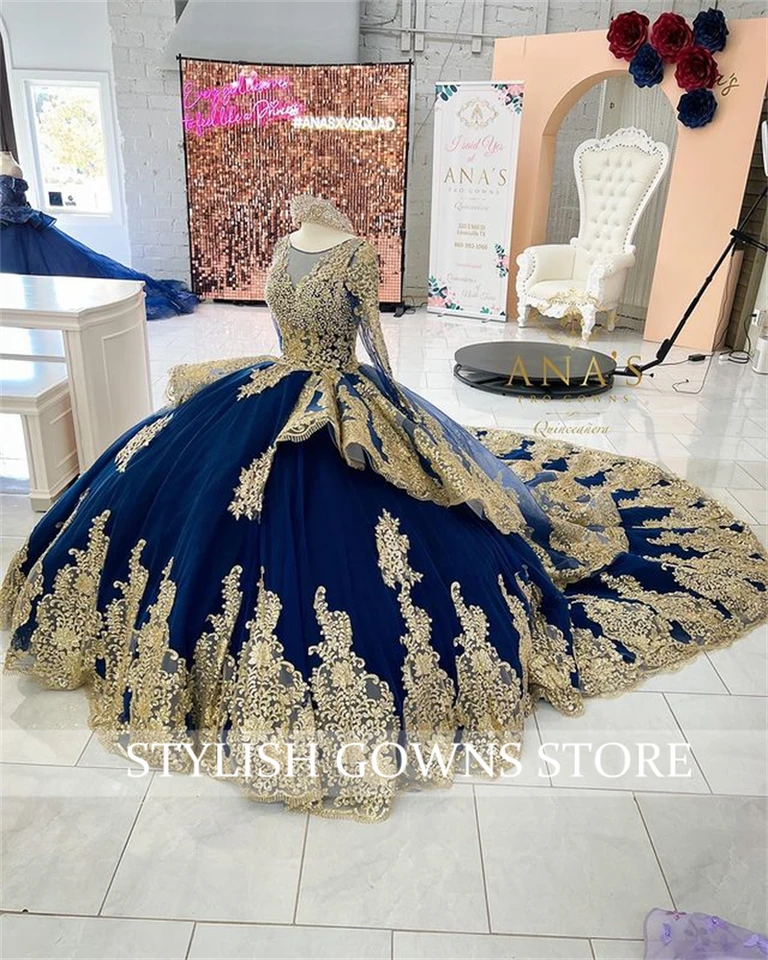 green emerald velvet dress Vintage Navy Blue Velvet Ball Gown Wedding Dresses Gold Lace Appliqued –  Viniodress
