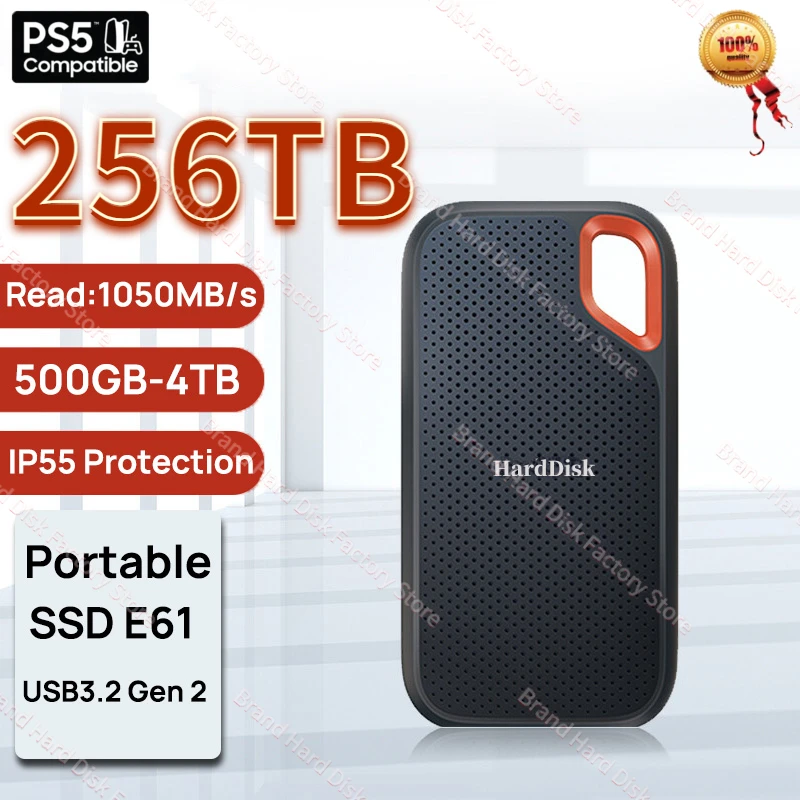 

Portable E61 256TB 2TB 4TB USB 3.2 Gen2 Type-C Read 1050MB/s External Solid State Drives NVME SSD for Laptop Desktop PS5 PC