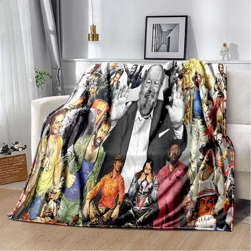 Terence Hill and Bud Spencer Printed Blanket Comedy character Warm Thin Flannel Soft and Comfortable Home Travel Blanket Gift@0 6