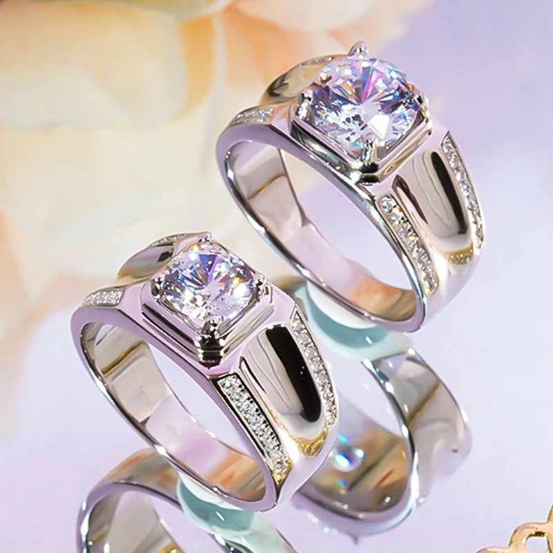 

Moissanite Ring for Men 1 Carat 2 Carat S925 Sterling Silver with Platinum Plated Fine Jewelry Engagement Wedding Ring Luxury