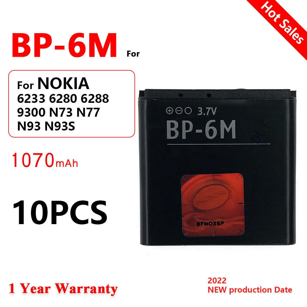Bp 6M Bp-6M Batteria Del Telefono Bp6M Per Nokia 6233 6280 6288 9300 N73 N77 N93 N93S 3250 6290 9300 9300I Batteria Ricaricabile 1070Mah