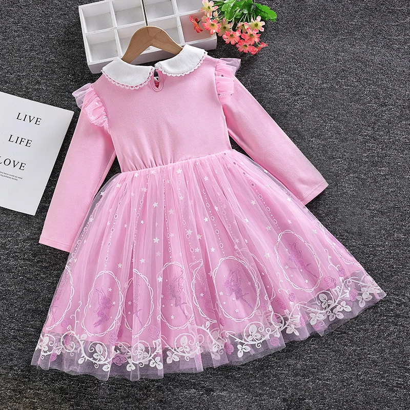 Nowa sukienka księżniczki Disney sukienka dla dziewczynek wiosenna jesienna sukienka z długimi rękawami na ubrania dla dzieci Elsa Frozen Party Dress 2-8Y