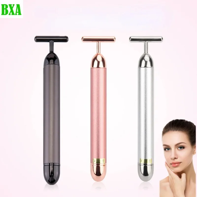 New Vibrating Facial Massager 24K Gold Roller Slimming Facial Skin Beauty Pulse Firming Face Massage Lift Tightening Wrinkle Bar